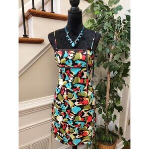 Vintage Becky & Max Multicolor Cotton Square Neck Sleeveless Knee Length Dress 8